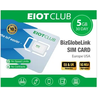 EIOTCLUB EU+USA SIM-Karte (außer Alaska), 5GB Daten | 30 Tage, 5G/4G Highspeed Prepaid Reise-SIM, NUR Daten, Ohne Vertrag, Aufladbar, für Handys, Router, Hotspot, Keine Roaming-Gebühren