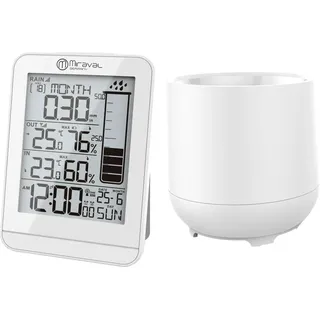 Miraval Design Funk-Wetterstation mit Regenmesser Datumsanzeige LCD-Display Temperaturanzeige Hygrometer Innen- & Außentemperatur