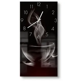 deqori Wanduhr 'Tasse aus Kaffeedampf' (Glas Glasuhr modern Wand Uhr Design Küchenuhr) schwarz