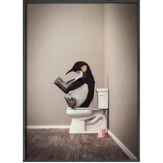 Süße Tiere in der Toilette Poster Drucken Schwarz Weiß Pinguin Zebra Leinwand Malerei Moderne Wandkunst Bild Badezimmer Wohnkultur (Color : C, Size : 40x50cm No Frame)