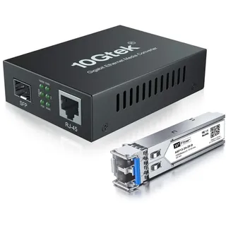 HiFiber Gigabit Ethernet Medienkonverter, 1.25G SFP zu RJ45 Glasfaser zu Kupfer, mit einem SFP Transceiver (1000Base-LX, 20km, Singlemode)