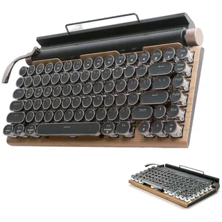 Cuifati Retro-Schreibmaschinentastatur, Schwarze Retro-Punk-Gaming-Tastatur mit RGB-Hintergrundbeleuchtung, Runde Metalltasten, Kabellose Mechanische BT5.0-Tastatur mit USB-Kabel, Blauer (Farbe der