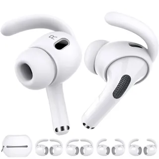 AhaStyle 4 Paar AirPods Pro 2 Ohrbügel 【Zusätzliche Aufbewahrungstasche】 Anti-Rutsch-Ohrabdeckungen Silikon-Zubehör, kompatibel mit Apple AirPods Pro 2. Generation (2 groß + 2 klein, weiß)