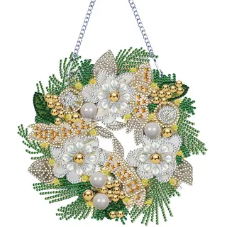 5D DIY Diamond Painting Weihnachten Girlande Kranz Set, Diamant Painting Anhänger Kits mit Kette, Diamant Malerei Türkranz Weihnachtsdeko Tür Fenster Deko DIY Geschenk (A)