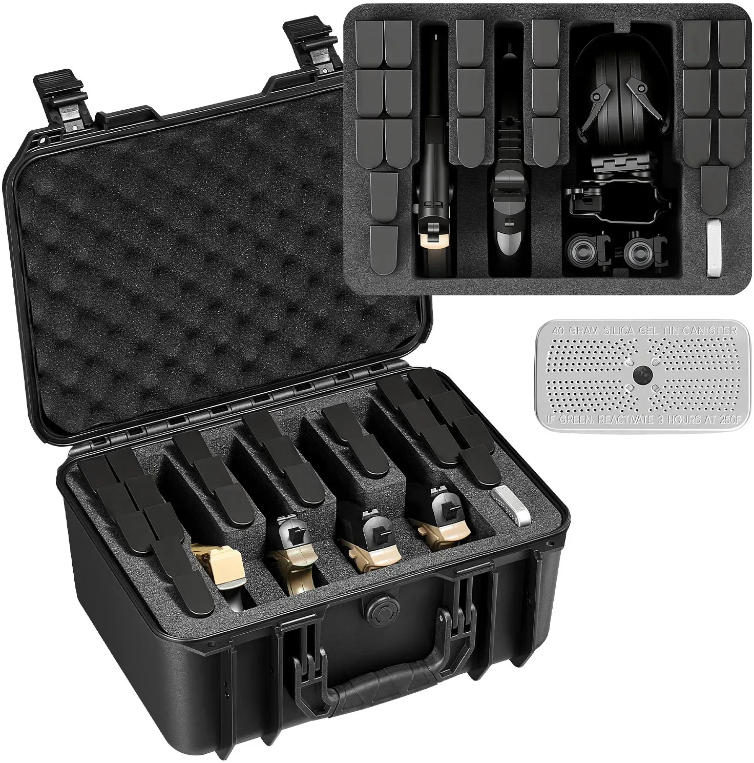 VEVOR Hartschalenkoffer für 4 Pistolen, Pistolenkoffer mit XPE-Schaumstoffeinlage 404x319x192 mm, Wasserdichter Kurzwaffenkoffer mit Anpassbarem Innenraum & Tragegriff, für Pistole Objektive Kamera