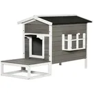 Katzenhaus mit Terrasse und Balkon Grau weiß 115 x 66,5 x 74,7 cm