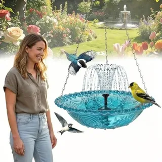 Solar Vogeltränke Hängend - Solar Springbrunnen Mit Integrierter Wasserpumpe | Metallketten Zum Aufhängen Für Terrasse, Balkon, Garten Und Hof, Lädt Vögel Zum Baden EIN