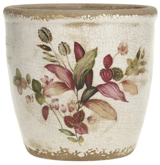 Chic Antique Florac Blumentopf mit pinkem Blumenmotiv, 15,5x16 cm
