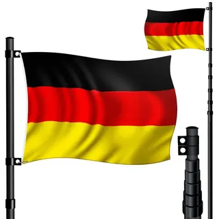 Kesser KESSER® Teleskop Fahnenmast Aluminium 6,30m Bodenhülse 60cm inkl Deutschlandfahne Höhenverstellbar Flaggenmast Mast Deutschland Flagge Alu