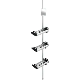 WENKO Teleskop Dusch-Regal Line - Teleskop Badregal, Duschregal höhenverstellbar mit 3 Ablagen und Spiegel, Aluminium, 30 x 70-260 x 17 cm, Silber, silber / schwarz, 260 x 17 x 30 cm