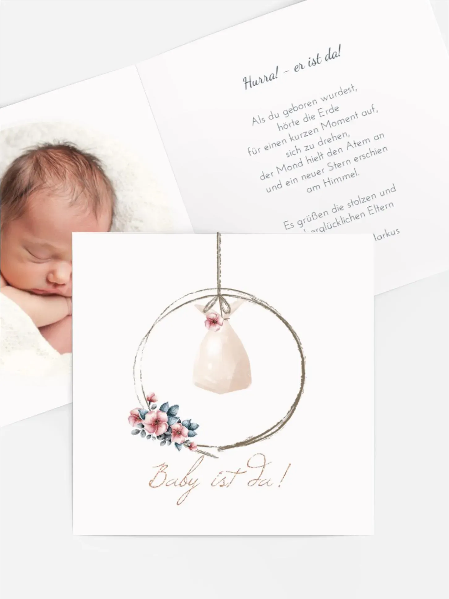 Babykarten selbst gestalten mit Spruch und Fotos im Onlinedesigner bei Meine-Kartenmanufaktur.de