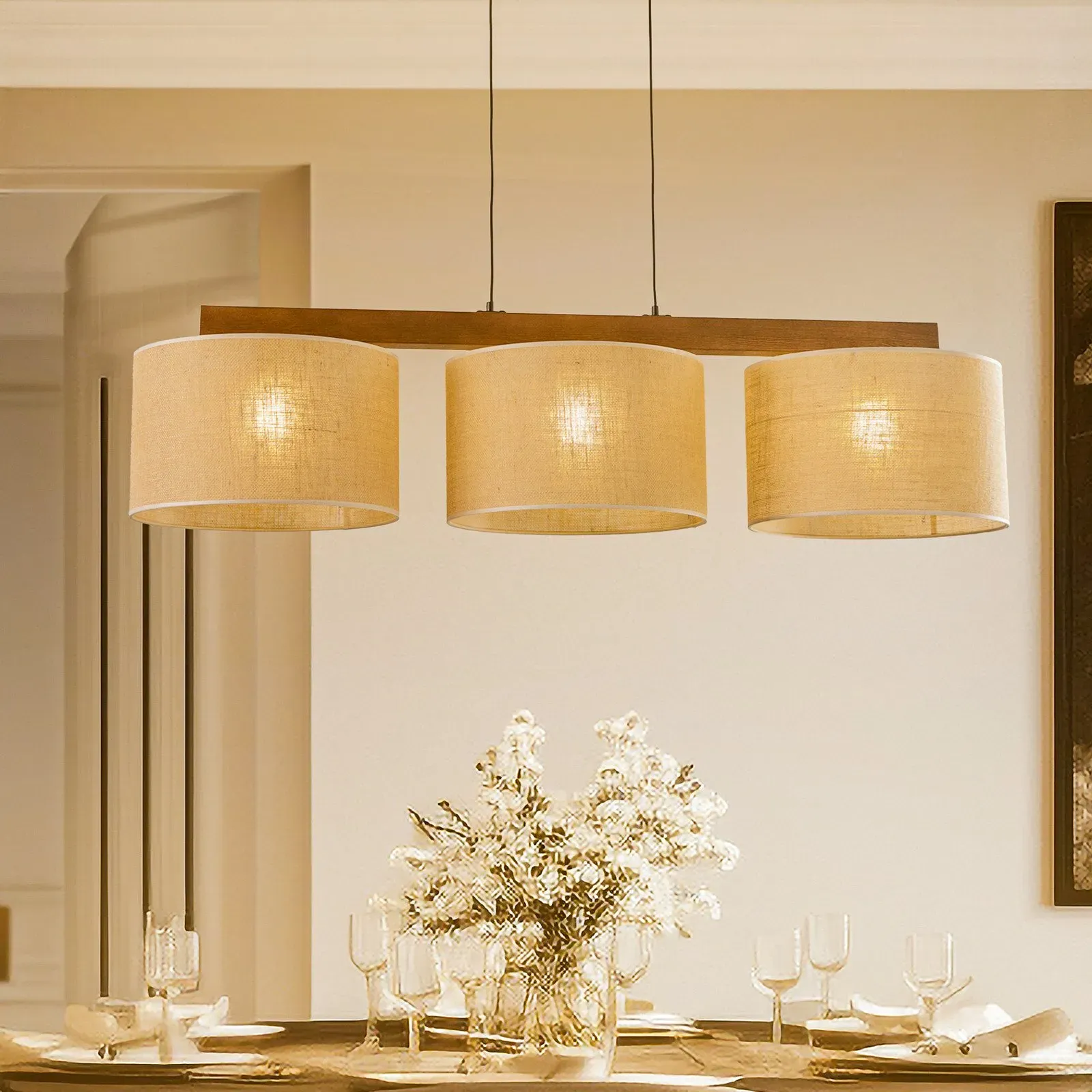 Pendelleuchte TK Lighting, Juta, dimmbar, Beige, für Wohnzimmer, Stoff / Textil - 120 - 38