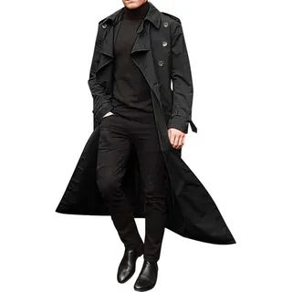 BAIXIAOCHI Mittellanger Zweireihiger Trenchcoat FüR Herren Langer Trenchcoat FüR MäNner Casual - S