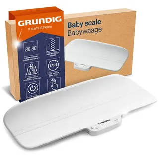 Grundig Personenwaage Babywaage mit Körperlängen Messung, hochpräzise Waage mit Hold Automatik bei Strampelmäusen weiß