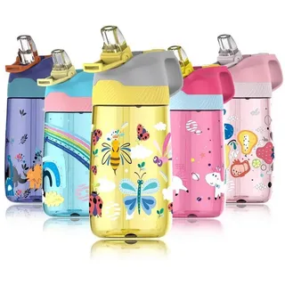gutmarkiert – Set mit personalisierbarer Trinkflasche für Kinder & personalisierte Brotdose für Kinder aus Plastik – Trinkflasche mit Strohhalm und 450ml–100% BPA-frei