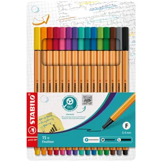 Stabilo Fineliner point 88 - 15er Pack - Standardfarben