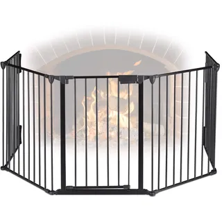 Relaxdays Kaminschutzgitter 5 Elemente, Kamingitter Kinderschutz, Stahl, mit Tür, Kamin Absperrgitter, H: 75 cm, schwarz