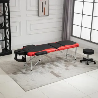 Homcom Massageliegen klappbar höhenverstellbarer Massagetisch Massagebett Aluminium Schaumstoff, Kunststoff Schwarz+Rot 215 x 81 x