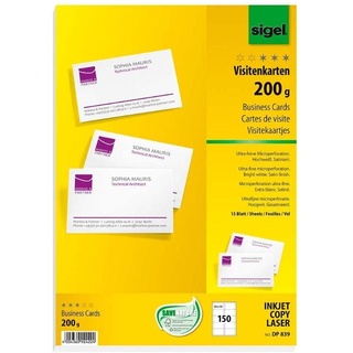 Sigel 150 SIGEL Visitenkarten DP839 satiniert weiß 200 g/qm