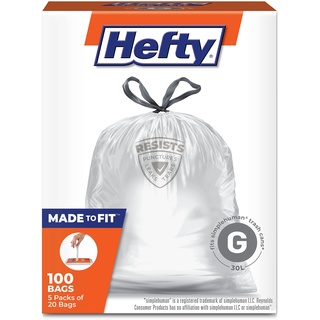 Hefty Passgenau für Müllbeutel, passend für SimpleHuman Größe G, 100 Stück (4 Beutel mit je 25 Beuteln)