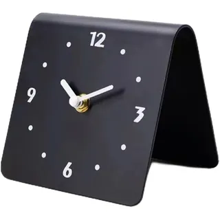 SIXRUN Tischuhr, Desktop-Uhr, Schlicht, Modern, Leises Uhrwerk, Metall-Schreibtischuhr, Ornament für Schlafzimmer, Nachttisch, Wohnzimmer, Zuhause (Black)