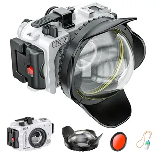 Seafrogs Unterwasser-Gehäuse für Olympus TG-7, 60M/196FT wasserdichtes Kameragehäuse mit 67mm Dome-Port und Rotfilter, kompatibel mit Olympus Tough TG-7 (TG-7-Weiß)