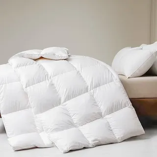 DWR Sommer Daunendecke 155x220cm, Leichte Sommerdecke, 100% Bio-Baumwolle, Gänsefedern Daunenfüllung,Öko-Tex und RDS-Zertifiziert Federdecke Daunendecke, Weiß