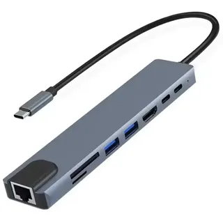 TradeNation Laptop-Dockingstation USB-C Hub 8-IN-1 Adapter HDMI USB 3.0 LAN Ethernet SD Kartenleser, (USB C Adapter, 1 St., USB C Dockingstation), 4K RJ45 Micro