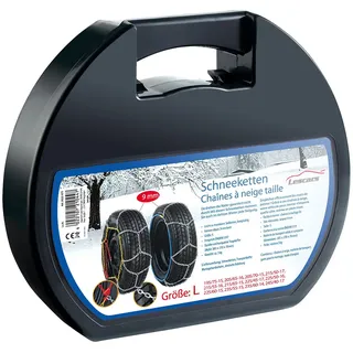 Lescars Schneeketten Größe L für Reifen 215/55 R16 u.v.m., inkl. Transportbox