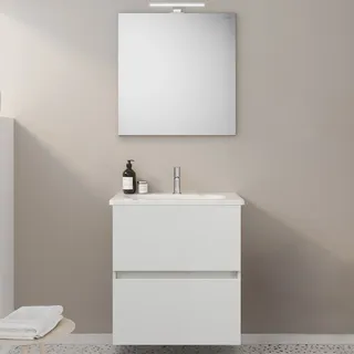 burgbad Liniq Badmöbel Set 60,5 cm mit LED-Lichtspiegel, Badmöbel,