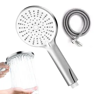 Duschkopf Wassersparend Duschkopf Handbrause 5 Strahlarten Hochdruck mit 2M Premium Schlauch aus Edelstahl Wassersparend Brausekopf Handheld Duschbrause mit Brauseschlauch(COLOR:Silber)