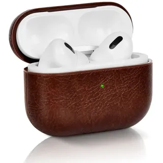KARLOR Leder Hülle für AirPods Pro 2 2022, AirPods Pro 2 Hülle Schutzhülle mit Haken braun Kopfhörer PU Case (LED sichtbar) (Unterstützt kabelloses Laden) für Apple AirPods Pro 2