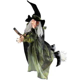 Widmann Hexe auf fliegendem Besen grün 100cm - OS Grün