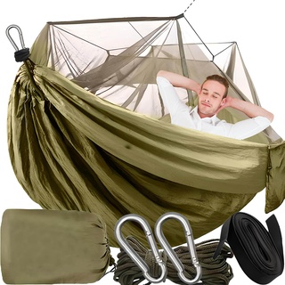 Retoo Camping Hängematte Outdoor mit Moskitonet, Ultraleichte Hammock, Atmungsaktiv für Trekking, Backpacking, Nylon Reisehängematte mit Moskito für Reise, Garten, Wandern, Survival 260 x 140 cm