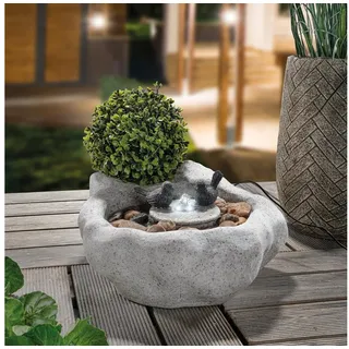 esotec Gartenbrunnen Solarbrunnen Vogelbad hell, H=17cm, LED-Licht, LiFePo4 Akku 101319 grau