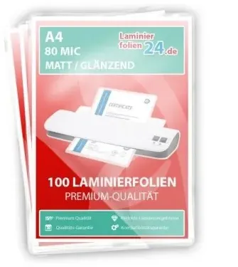 Laminierfolien A4, 2 x 80 Mic, matt / glänzend
