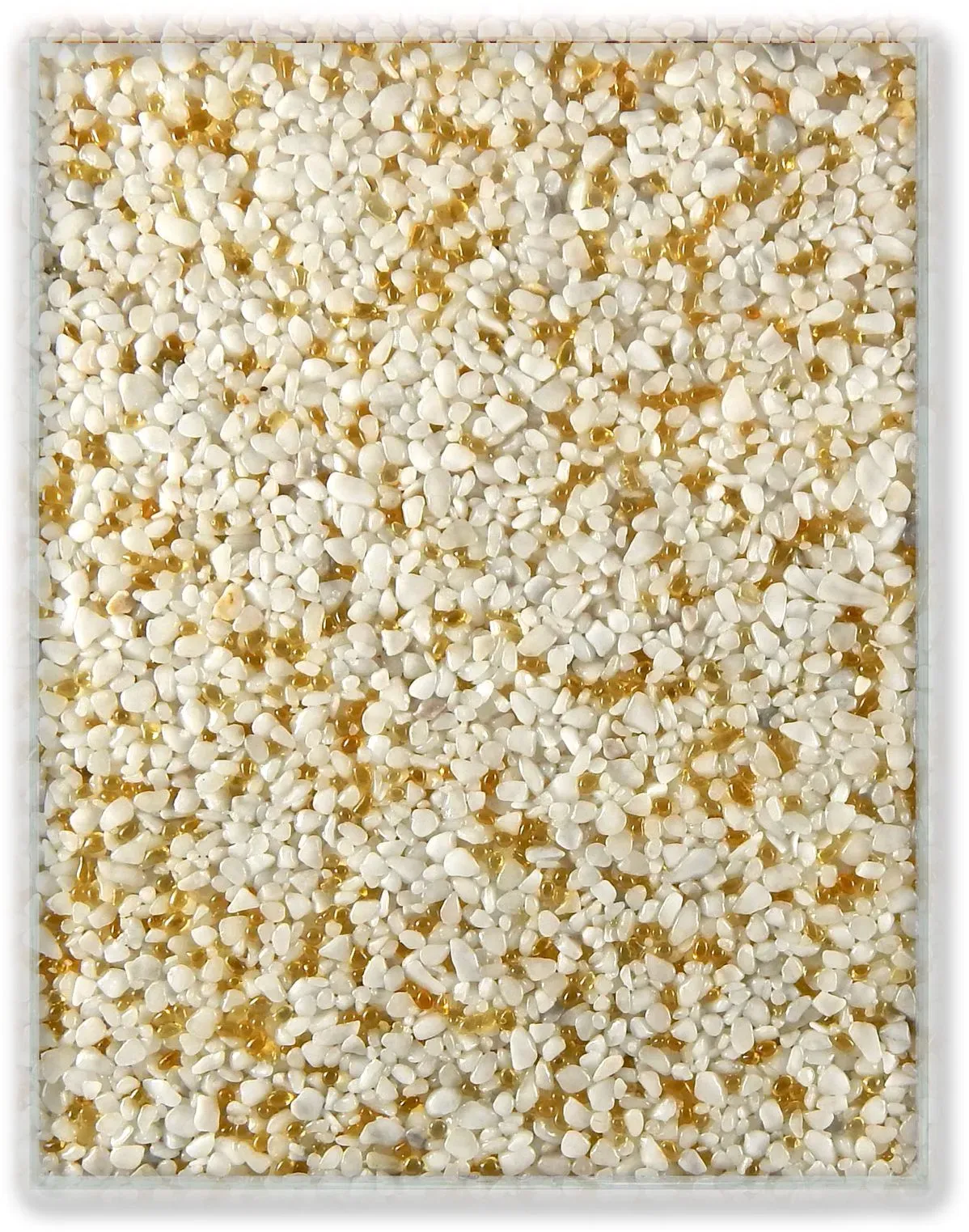 Terralith Farbmuster Glassteinteppich -Vetro Giallo / Bianco-, Körnung: mittel (3-6 mm)
