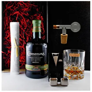 Connemara Single Malt Whiskey + Glasportionierer + Glas + 2 Kühlsteine Geschenk