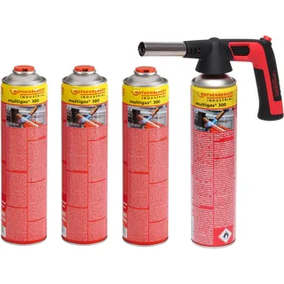 Rothenberger Industrial RS 300 Brenner Aufsatz inkl. 4 x Multigas 338g Piezo 180-360 °C Drehung/Über Kopf Lötbrenner Gasbrenner - 1500005150