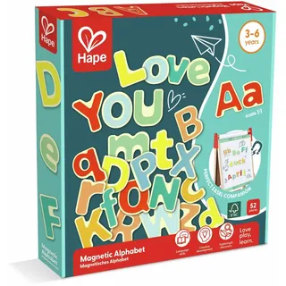 Hape Magnetisches Alphabet – 52 Bunte Magnetbuchstaben aus Holz, Groß- und Kleinbuchstaben Lernspielzeug zur Sprachförderung, für Kinder ab 3 Jahren