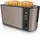 Toaster für 4 Scheiben, 1500W, Langschlitz, Brötchenaufsatz, Wärmeisoliert, Display, bronze