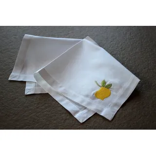 Indradanush Stoffserviette Stoffservietten 4er Set Baumwolle 40x40 cm Limone Zitrone bestickt, (Set, 4 Stoffservietten), handbestickt, nachhaltig gelb|weiß