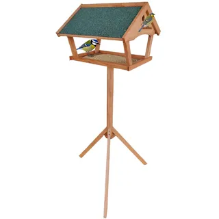 Relaxdays Vogelfutterhaus mit Ständer, 137 cm hoch, wetterfestes Dach, Garten & Balkon, Vogelhaus, Tannenholz, orange