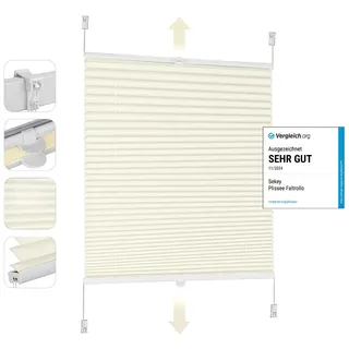 Sekey Plissee Klemmfix ohne Bohren Faltrollo Plisseerollo Jalousie für Tür & Fenster Blickdicht Sichtschutz Sonnenschutz Fertifplissee Rollo 35 cm breit Beige