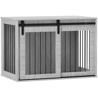 PawHut Hundekäfig für Zuhause, Hundehütte mit Eingang, Hundebox mit Schiebetür, Hundehaus für Hunde unter 30 kg, Grau, 98 x 58 x 61 cm