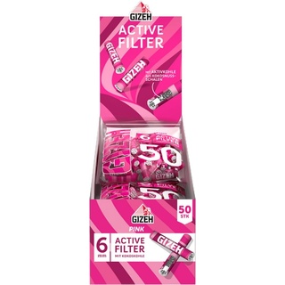 GIZEH PINK Active Filter – Aktivkohlefilter slim 6mm Durchmesser – Aktivkohlefilter slim mit Aktivkohle aus Kokosschale – Filter mit 27mm Länge - 10 Beutel á 50 Filter