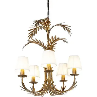 QAZQA Kronleuchter Gold mit plissierter Clamp Cap Creme 5-Licht - Botanica