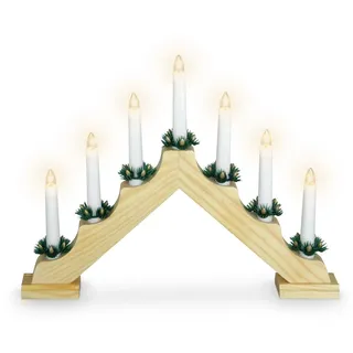 Spetebo Holz Schwibbogen mit 7 LED Kerzen - Adventsleuchter Kerzenbrücke Fenster Deko