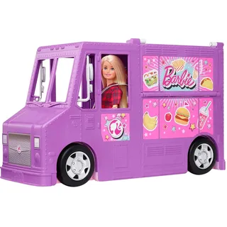 Barbie Fresh 'n' Fun Food Truck, lila Food Truck mit 30 Zubehörteilen, Puppen, Geschenk für Kinder ab 3 Jahre,GMW07