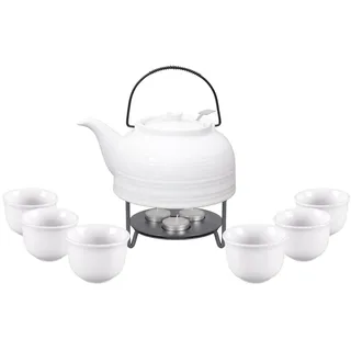 Teeset / Teeservice Nelly: Teekanne + 6 Teetassen / Teecups in weiß + Stövchen